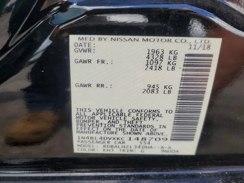 2019 NISSAN ALTIMA SV  