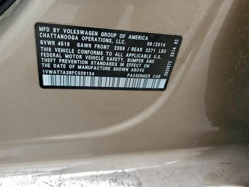 2015 VOLKSWAGEN PASSAT S  