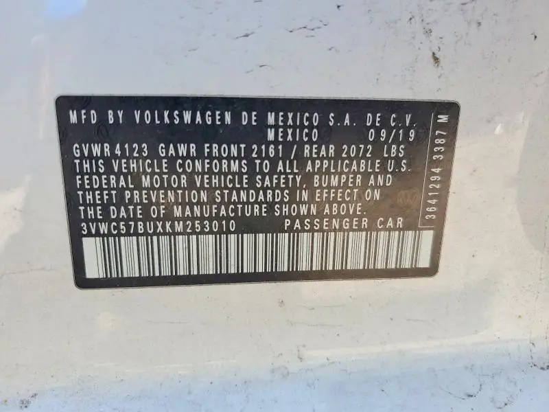 2019 VOLKSWAGEN JETTA S  