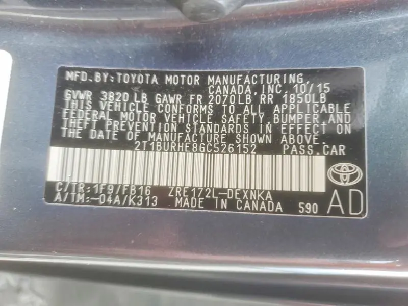2016 TOYOTA COROLLA LE PLUS  