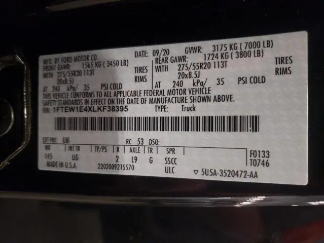 2020 FORD F150 SUPERCREW  