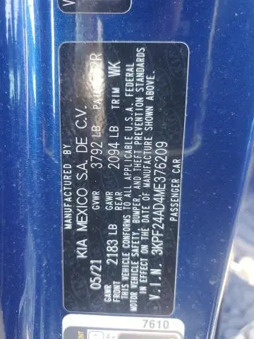 2021 KIA FORTE FE  