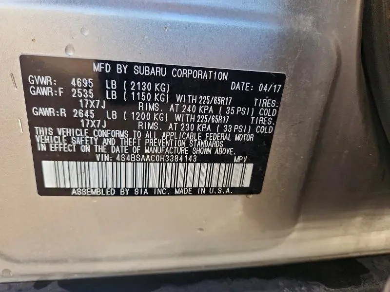 2017 SUBARU OUTBACK 2.5I  