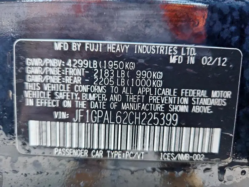 2012 SUBARU IMPREZA SPORT PREMIUM  