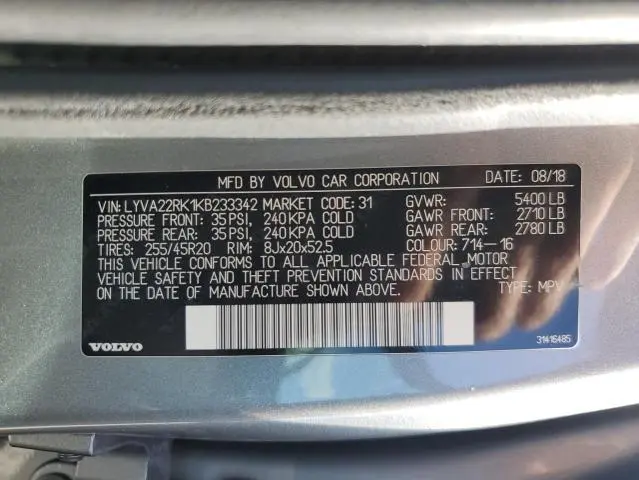 2019 VOLVO XC60 T6 MOMENTUM  