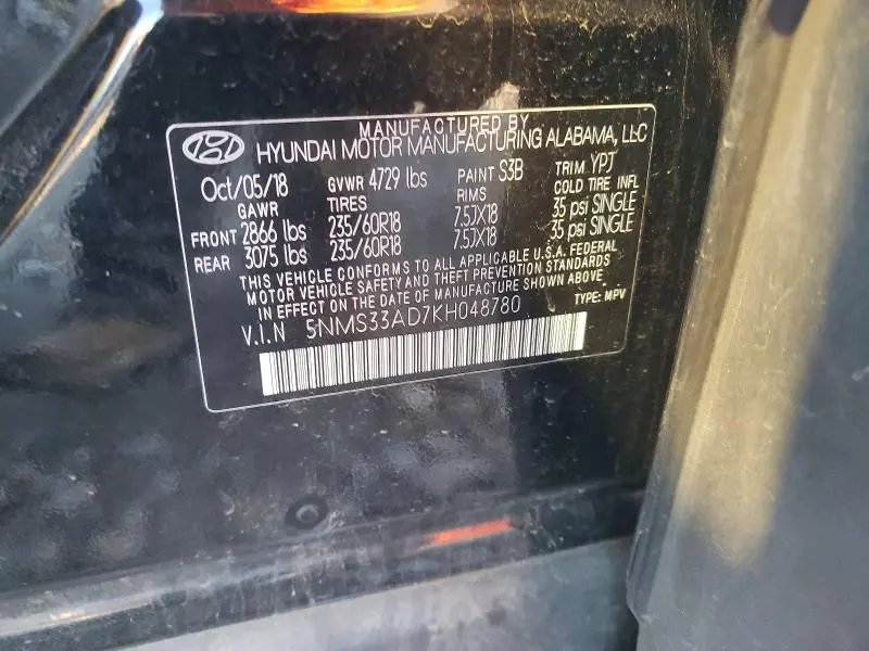 2019 HYUNDAI SANTA FE SEL  