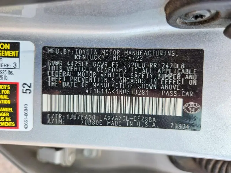 2022 TOYOTA CAMRY SE  