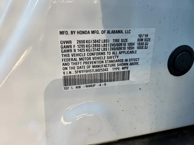 2020 HONDA PILOT EXL  