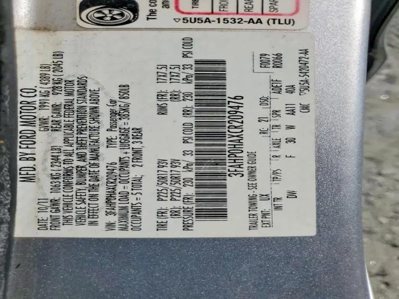 2012 FORD FUSION SE  