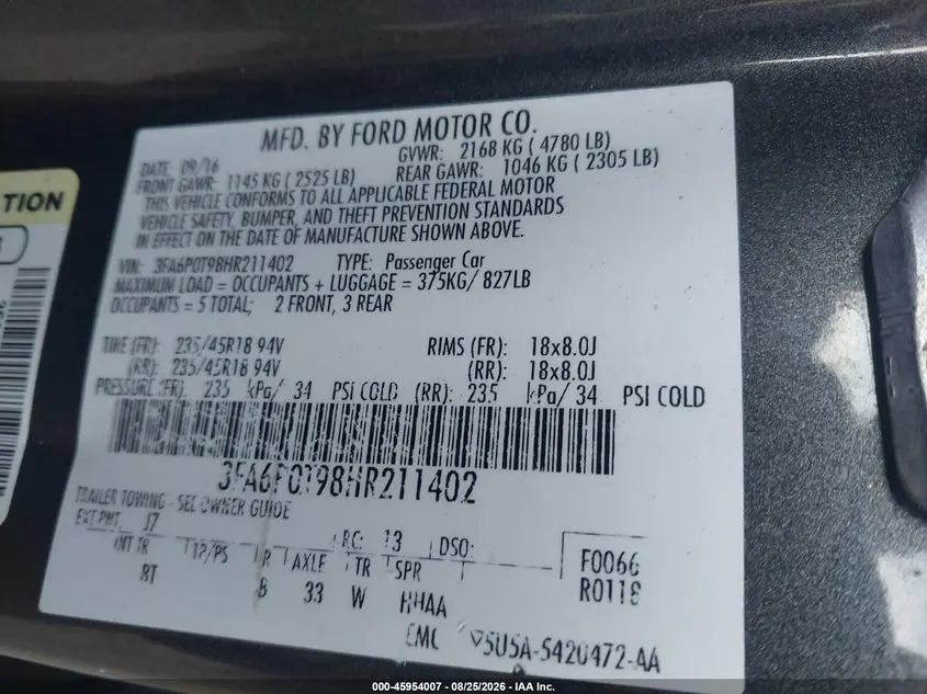 2017 FORD FUSION SE