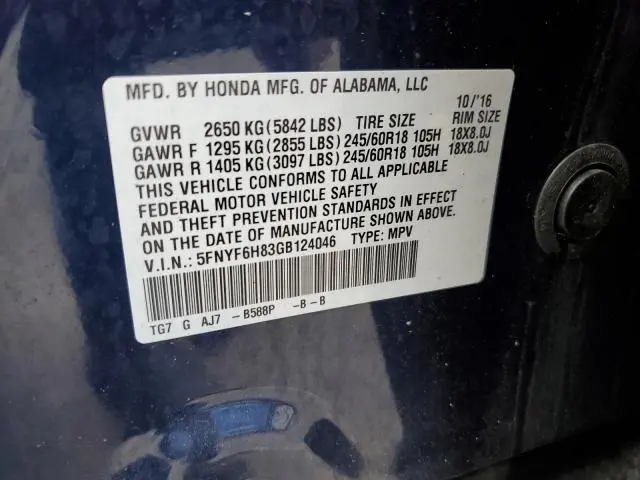 2016 HONDA PILOT EXL