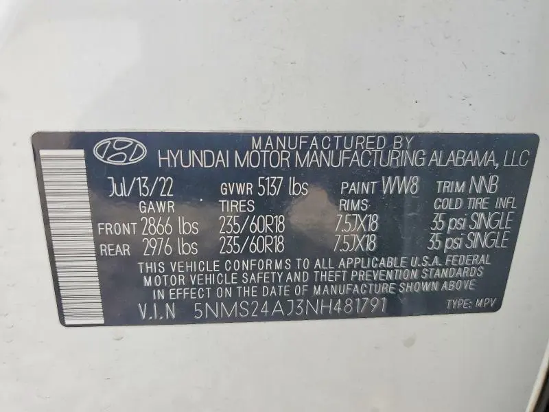 2022 HYUNDAI SANTA FE SEL  