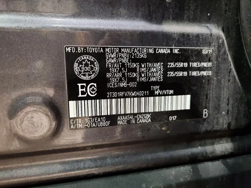 2019 TOYOTA RAV4 LIMITED  