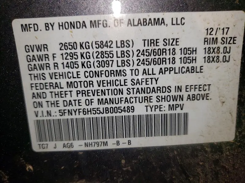 2018 HONDA PILOT EXL  