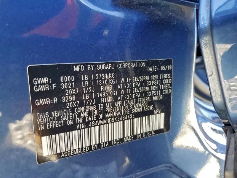 2019 SUBARU ASCENT TOURING  