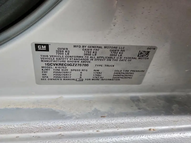 2016 CHEVROLET SILVERADO K1500 LT  