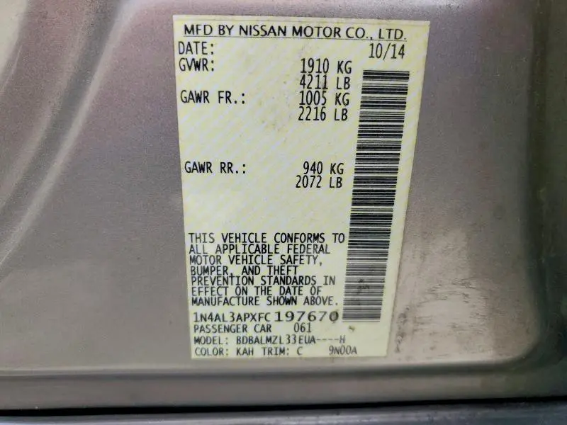 2015 NISSAN ALTIMA 2.5 SV  