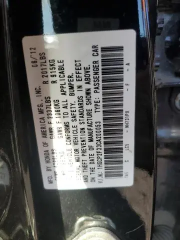 2012 HONDA ACCORD LX  