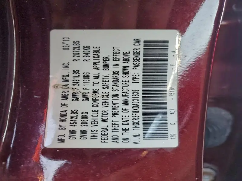 2013 HONDA ACCORD EXL  