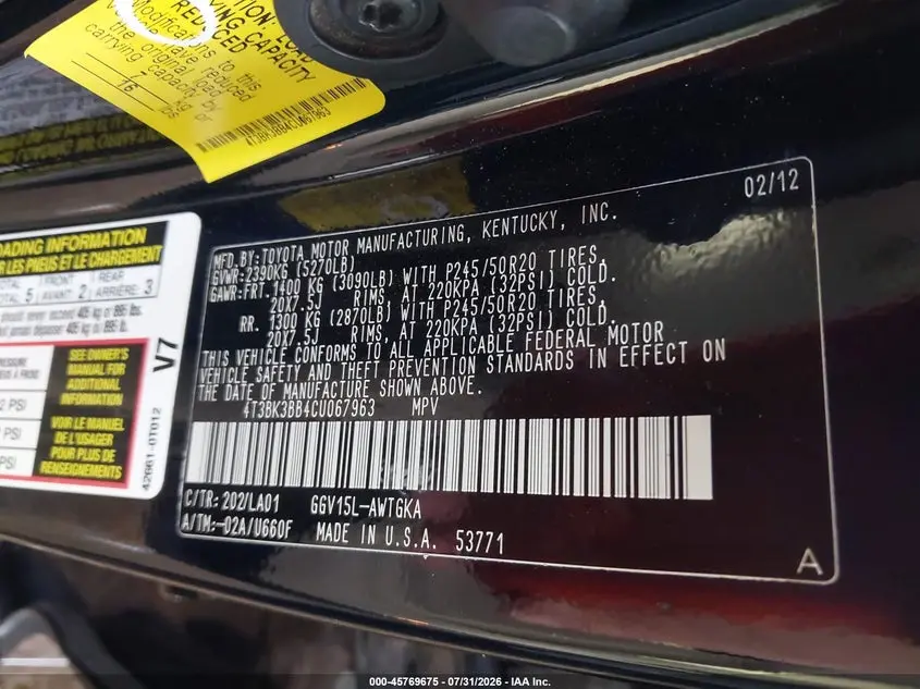 2012 TOYOTA VENZA LIMITED V6