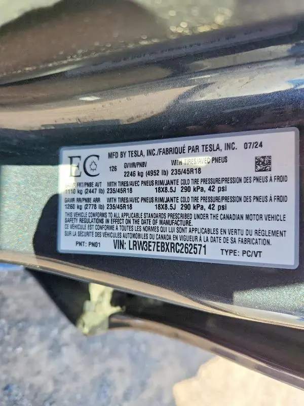 2024 TESLA MODEL 3   
