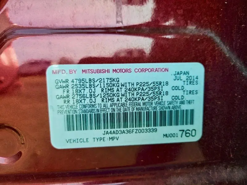 2015 MITSUBISHI OUTLANDER SE  