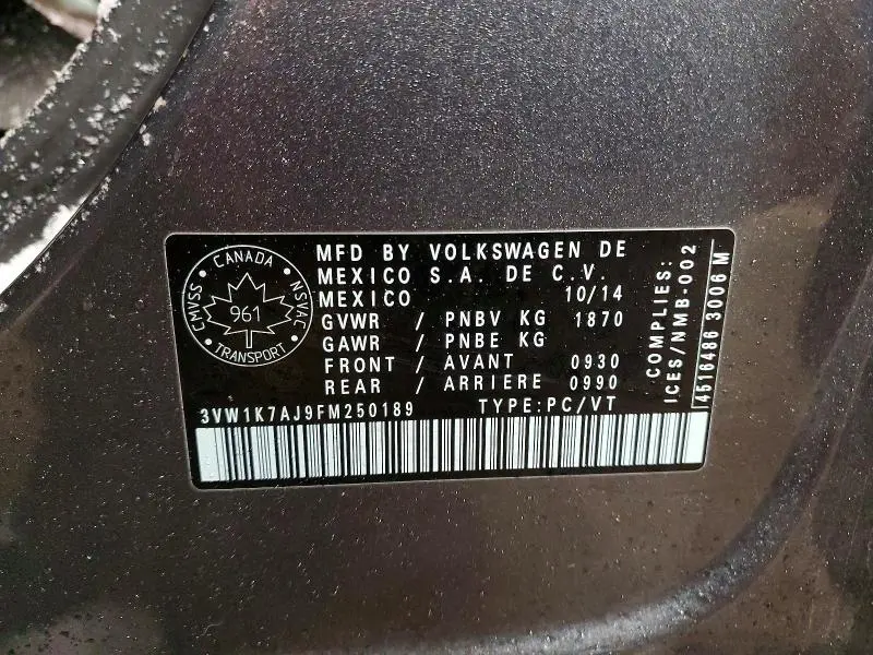 2015 VOLKSWAGEN JETTA BASE  