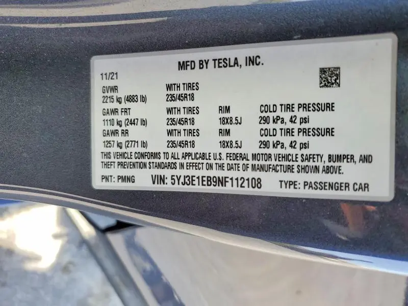 2022 TESLA MODEL 3   