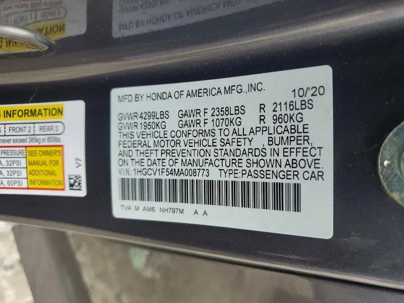 2021 HONDA ACCORD EXL  