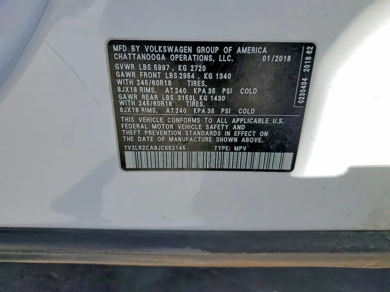 2018 VOLKSWAGEN ATLAS SE  