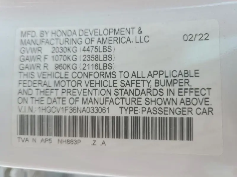 2022 HONDA ACCORD SPORT  