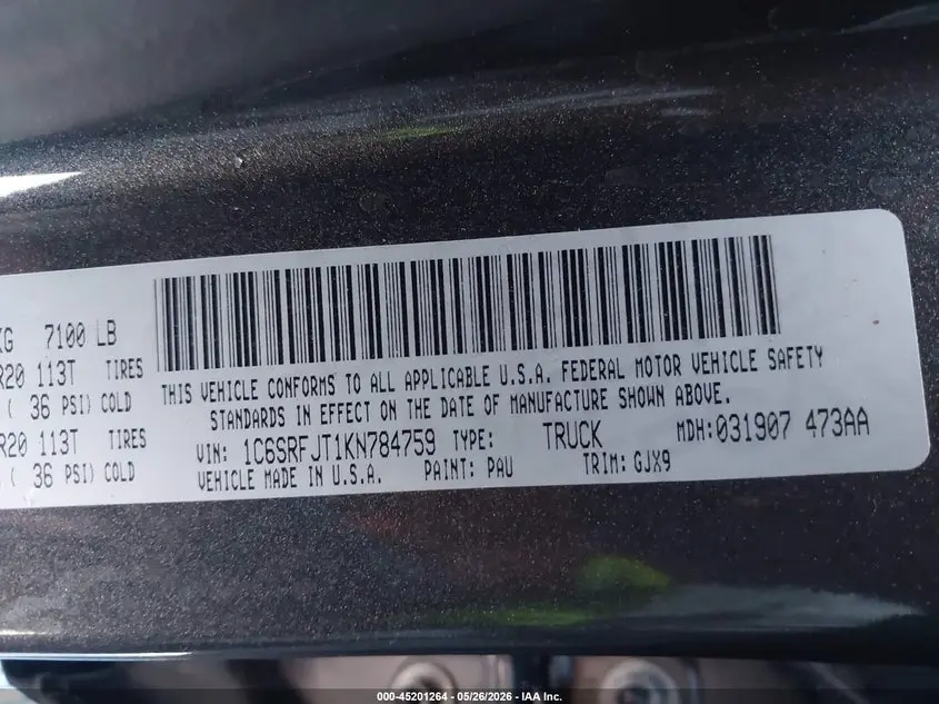 2019 RAM 1500 LARAMIE  4X4 5'7 BOX