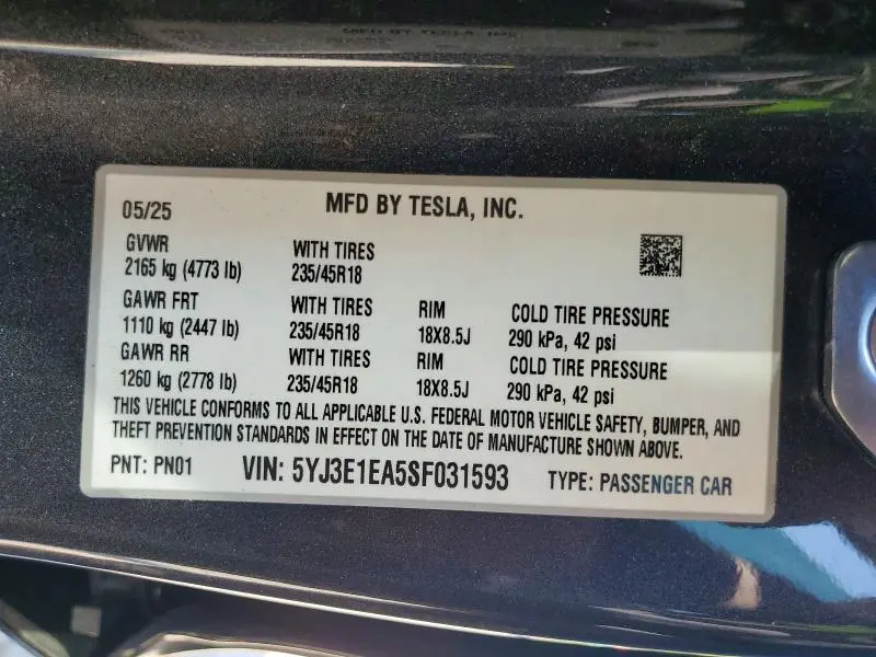 2025 TESLA MODEL 3   