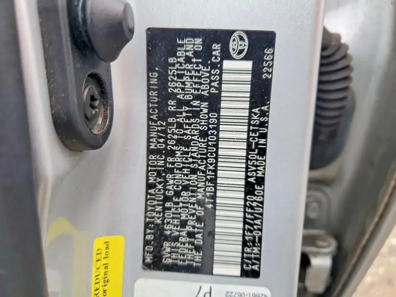 2012 TOYOTA CAMRY BASE  