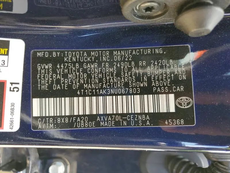 2022 TOYOTA CAMRY LE  