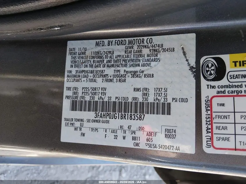 2011 FORD FUSION SEL