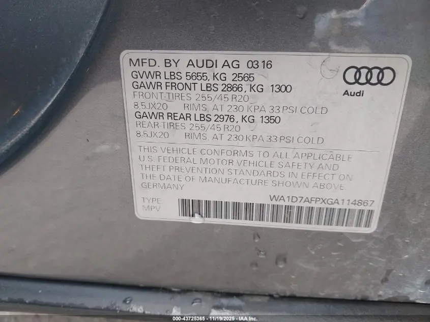 2016 AUDI Q5 3.0T PREMIUM PLUS