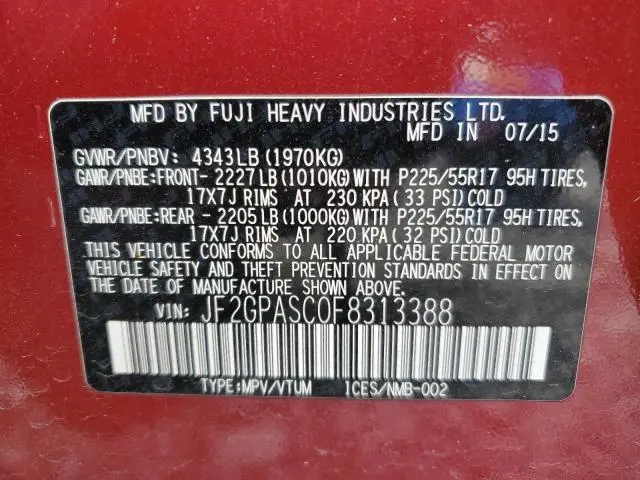 2015 SUBARU XV CROSSTREK SPORT LIMITED  