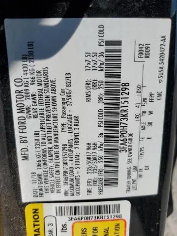 2019 FORD FUSION SE  