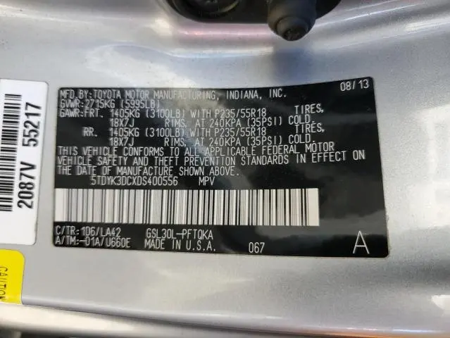 2013 TOYOTA SIENNA XLE  