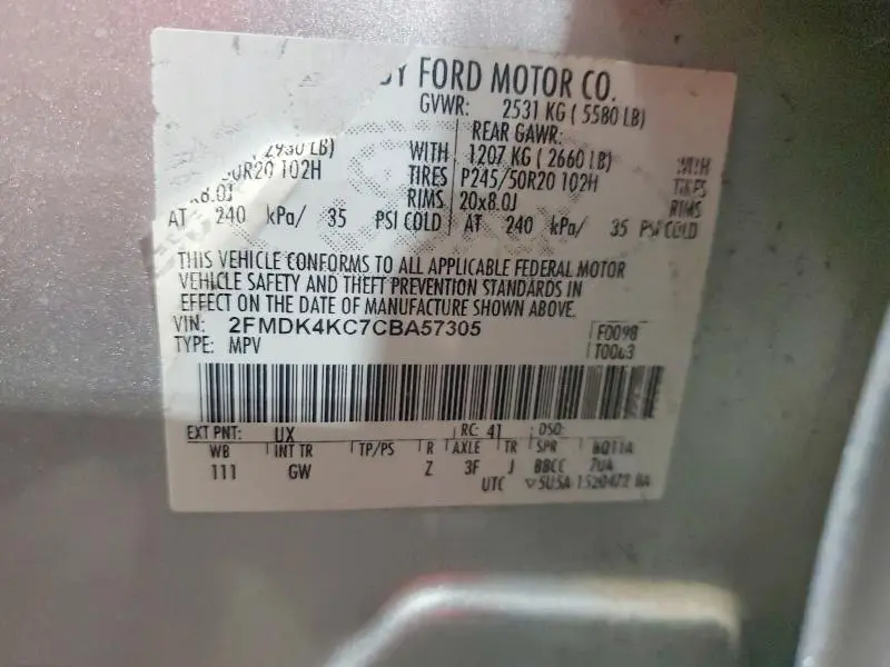 2012 FORD EDGE LIMITED  