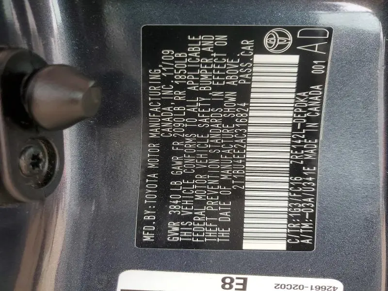 2010 TOYOTA COROLLA BASE  