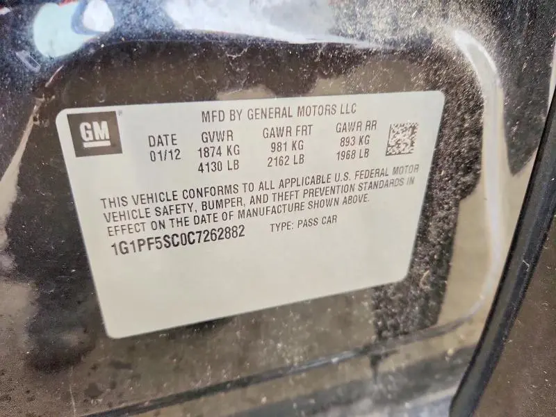 2012 CHEVROLET CRUZE LT  