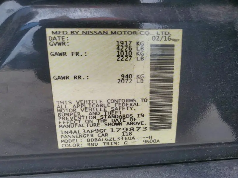 2016 NISSAN ALTIMA 2.5 S  