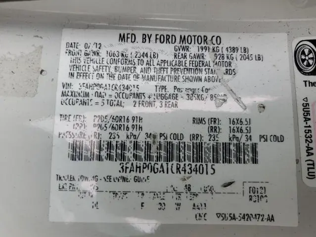 2012 FORD FUSION S  
