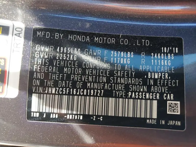 2018 HONDA CLARITY   