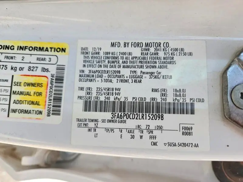 2020 FORD FUSION SEL  
