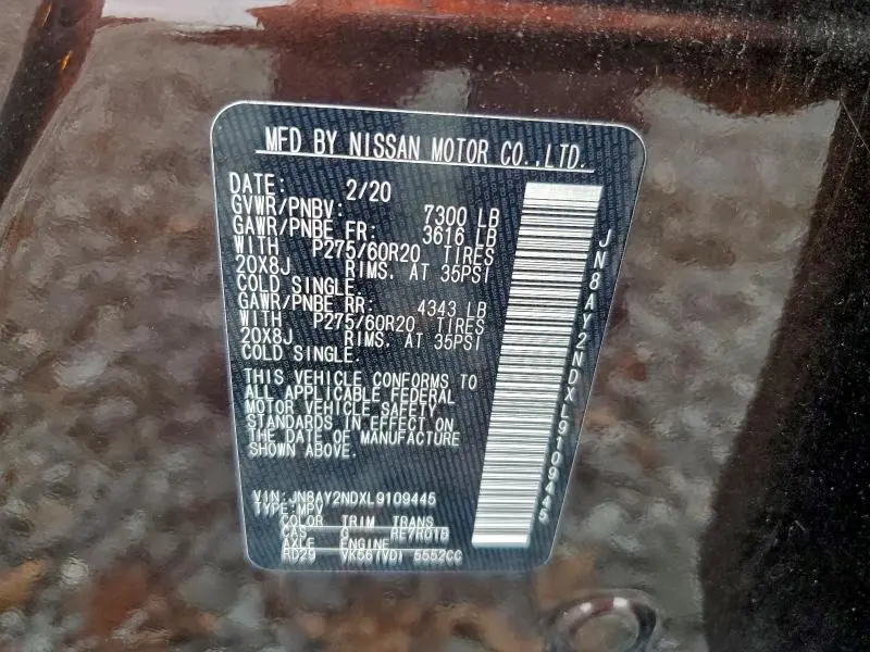 2020 NISSAN ARMADA SV  