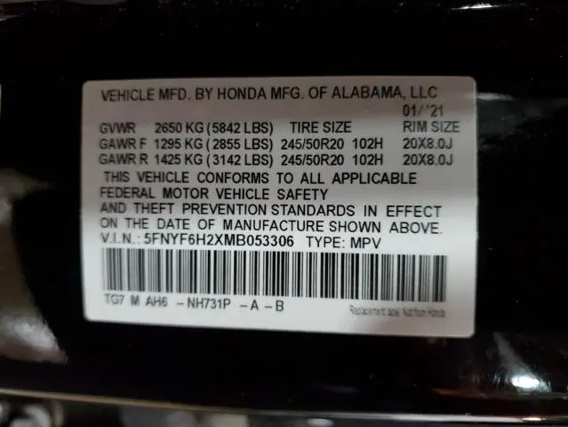 2021 HONDA PILOT SE  