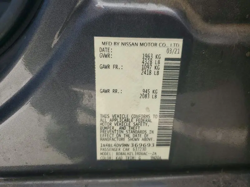 2021 NISSAN ALTIMA SV  